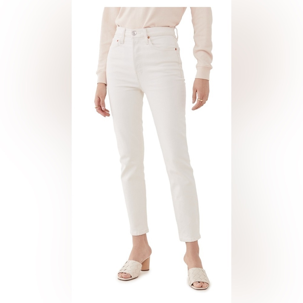 RE/DONE redone women’s white hidden button fly 90s high rise ankle crop jeans 29